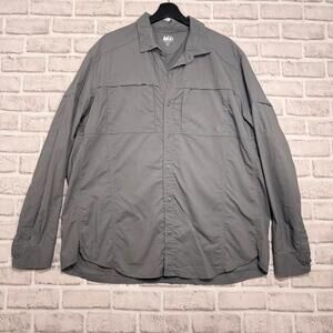 REI Nylon Button Down Shirt Men's Size XL Camping Fishing Hiking Grey